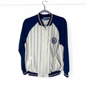 VTG Spalding Sport Mens Sweatshirt Small White Baseball Jersey Style Full Zip